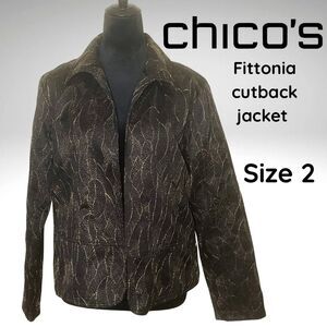 Chico’s Women’s Jacket Size 2 (M/L) – Fittonia Black with Metallic Leaf Pattern